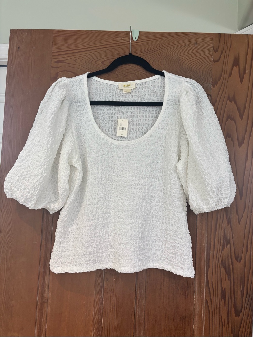 Maeve by Anthropologie White Textured Puff-Sleeve Top Size Large